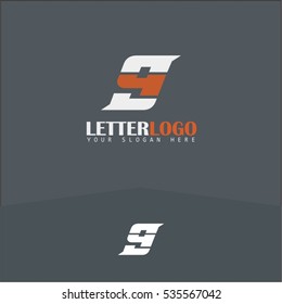 9 numbering fast speed logo. White and orange automotive logo template. Vector design template elements for your application or corporate identity.