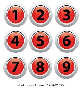 9 numbers set isolated on red background.