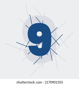 9 Numeric text conceptual logo vector design. Nine number with line shape. 9 digit logo, t-shirt,  and graphic element.