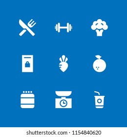 9 nutrition icons in vector set. weight, food, vegetarian and sugar illustration for web and graphic design