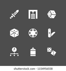 9 objects icons in vector set. time, dices, knife and poker piece illustration for web and graphic design