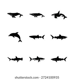 Juego de Vector de 9 Ocean Fish Silhouette