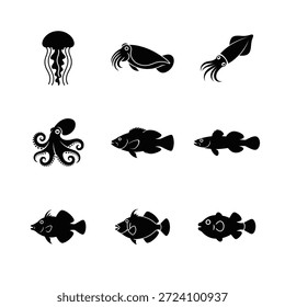 Juego de Vector de 9 Ocean Fish Silhouette