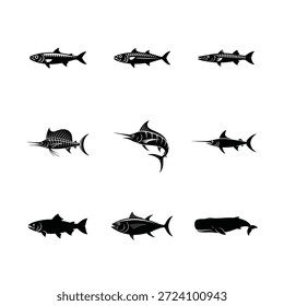 9 Ocean Fish Silhouette Vektor Set