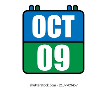 9 October calendar. Blue and green calendar page for October days. Vector isolated on white background.