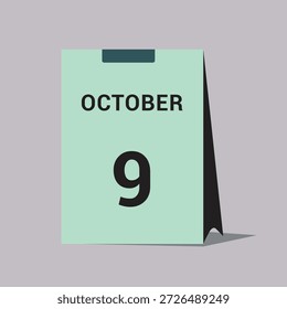 ícone de data do calendário de 9 de outubro ilustração vetorial do calendário de mesa mínimo
