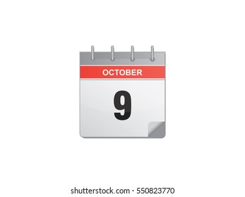 9 October calendar vector illustration on white background