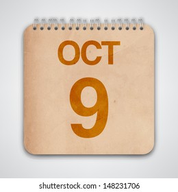 9 October on Old Notebook Vector 