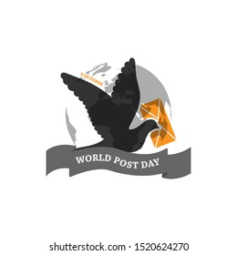 9 october world post day vector design image. world post day with post bird holding mail image vector