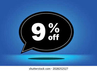 9% off - black and blue floating balloon - with blue background - banner for discount and reduction promotional offers