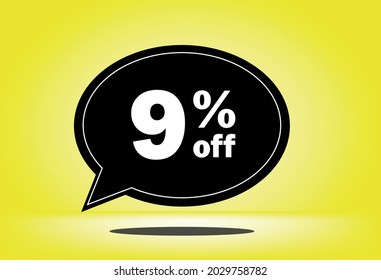 9% off - black and yellow floating balloon - with yellow background - banner for discount and reduction promotional offers