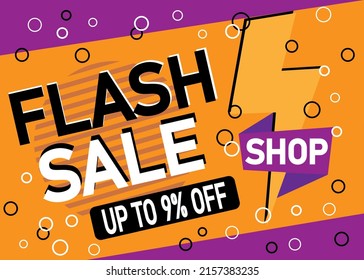 9% off flash sale. Design for business. Discount banner promotion template in orange.