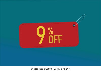 9% off. Nine percent discount banner. Red label on a blue background vector.