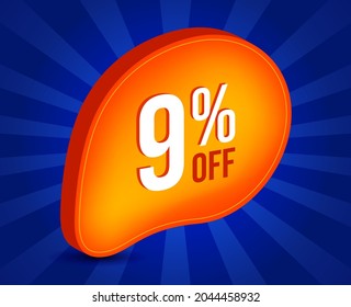 9% OFF Sale 3d Sign. Special Offer Marketing Ad. 9 Percent Discount Tag. Promotion Price icon.