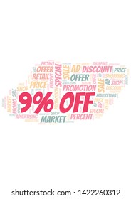 9% Off word cloud. Wordcloud made with text only.