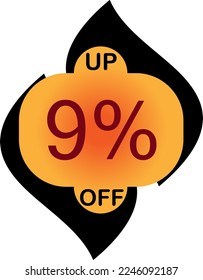 9% off yellow and black. 9% off balloon tag. Nine percent off yellow balloon icon