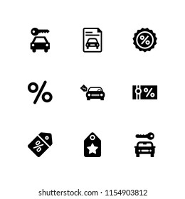 9 offer icons in vector set. rental, voucher, discount and rent illustration for web and graphic design