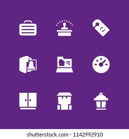9 office icon set with trash, lamp and doorknob vector illustration for graphic design and web