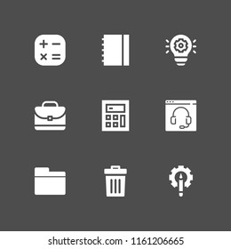 9 office icons in vector set. technological, business and finance, folder and delete illustration for web and graphic design