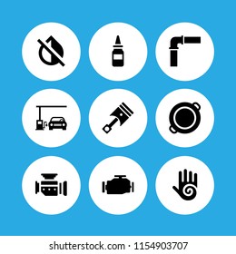 9 oil icons in vector set. paella, motor, piston and massage illustration for web and graphic design