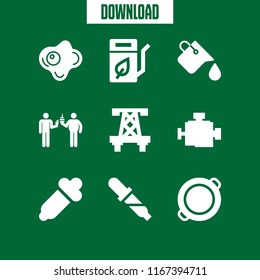 9 oil vector icon set with pipette, paint bucket, paella and diet icons for mobile and web