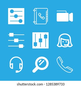 9 operator icons with call center woman and phone book in this set