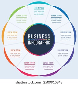 9 Opciones Diseño de círculos infográficos 9 Opciones, objetos, Elementos o pasos información Plantilla de infografías empresariales