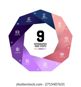 9 Optionen Infografik Kreis Design 9 Schritte, Objekte, Elemente oder Optionen Informationen Business Infografik Vorlage. Vektor eps 