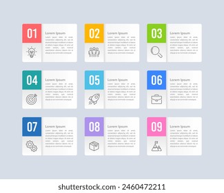 9 options or steps Infographic design template. Vector illustration.