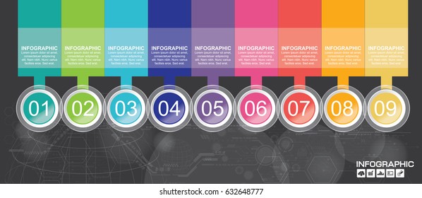 9 options or steps of Infographic template with Illustration high computer technology background. business and digital concept