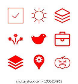 9 orange icons with pumpkin and cube of notes stack in this set