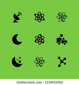 9 orbit icons in vector set. atom, moon and satellite illustration for web and graphic design
