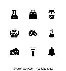 9 organic icons in vector set. farming and gardening, sprout, cheese and grain illustration for web and graphic design