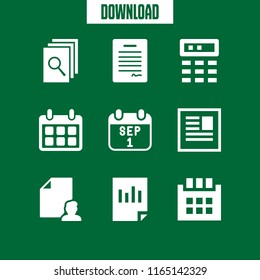 9 organize vector icon set with calendar, document paper, file and calendar tool icons for mobile and web