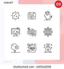 9 Outline concept for Websites Mobile and Apps key; ecommerce; calender; monitor; public Editable Vector Design Elements