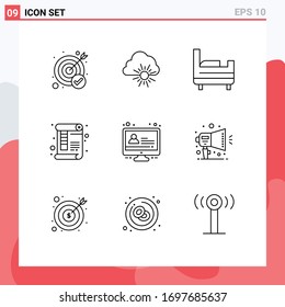 9 Outline concept for Websites Mobile and Apps lesson; e learning; bed; ruler; paper Editable Vector Design Elements