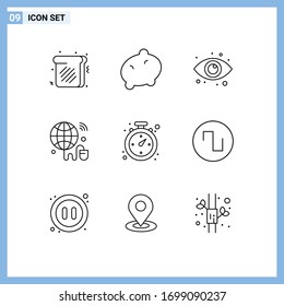 9 Outline concept for Websites Mobile and Apps sound; navigation; eyes; compass; wifi Editable Vector Design Elements