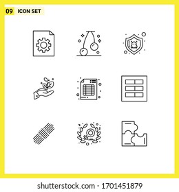 9 Outline concept for Websites Mobile and Apps business; brand; security; audit; hand Editable Vector Design Elements