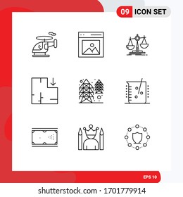 9 Concepto de esquema para sitios web móviles y torre de aplicaciones; electricidad; equilibrio; el régimen; elementos de diseño de vectores editables de apartamentos