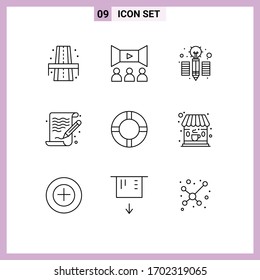 9 Outline concept for Websites Mobile and Apps lifebuoy; insurance; creative; file; arts Editable Vector Design Elements