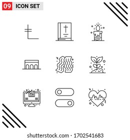 9 Outline concept for Websites Mobile and Apps bacon; historic; candle; columns; arch Editable Vector Design Elements