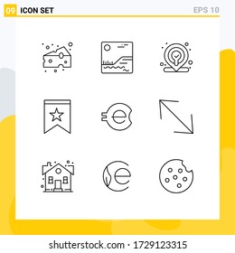 9 Outline concept for Websites Mobile and Apps crypto currency; coin; location; e coin; insignia Editable Vector Design Elements