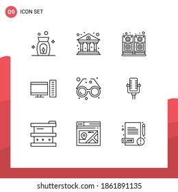 9 Outline concept for Websites Mobile and Apps glass; beach; sound; accessory; pc Editable Vector Design Elements