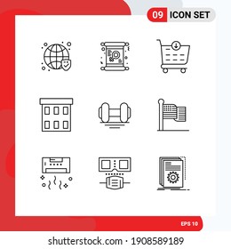 9 Outline concept for Websites Mobile and Apps dumbbell; corporation; women; business; building Editable Vector Design Elements