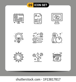 9 Outline concept for Websites Mobile and Apps route; destination; medicine; web; lamp Editable Vector Design Elements