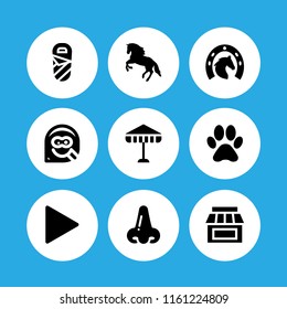 9 outside icons in vector set. horse, dog paw, happy and umbrella illustration for web and graphic design