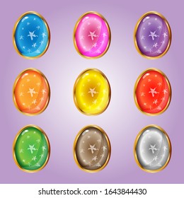 9 iconos de los botones de las gemas de Oval brillo colorido para sitios web o juegos.