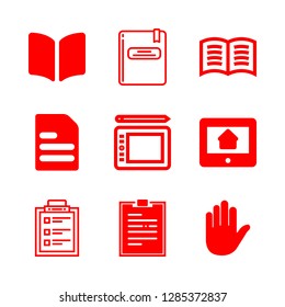 9 pad icons with notebook and book opened filled reading tool in this set