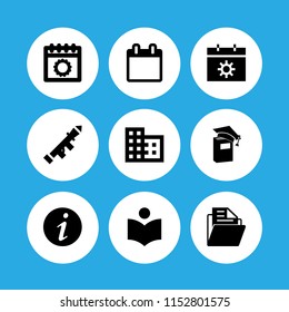 9 page icons in vector set. domain, info, daily calendar and book illustration for web and graphic design