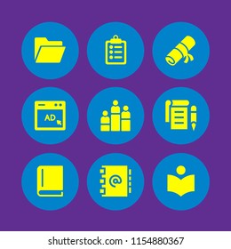 9 page icons in vector set. medical notes symbol of a list paper on a clipboard, browser, folder and notepad illustration for web and graphic design